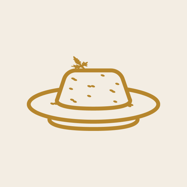 Icon of a rice on a plate with a sprig of mint on a beige background